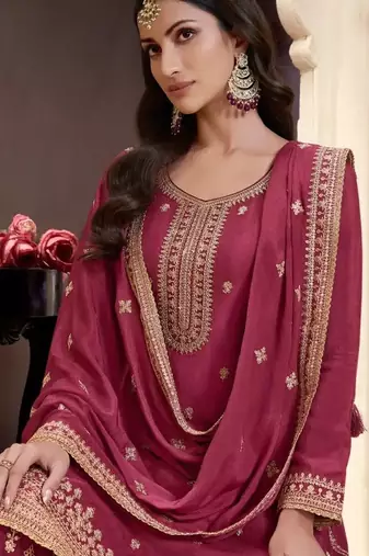 Maroon color chinon fabric beautiful heavy wedding wear sharara dress