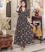  womens multicolored pleated puff sleeve floral cotton butterfly maxi dress