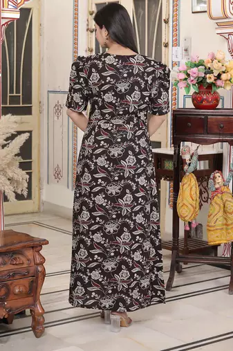  womens multicolored pleated puff sleeve floral cotton butterfly maxi dress