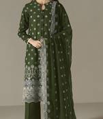 Dark green color faux georgette fabric designer embroidery work beautiful occasional wear suit