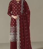 Red color faux georgette fabric designer embroidery work beautiful occasional wear suit