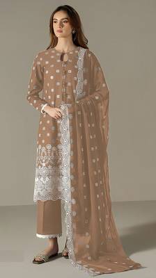 Beige faux georgette fabric embroidery work beautiful occasional wear suit 1