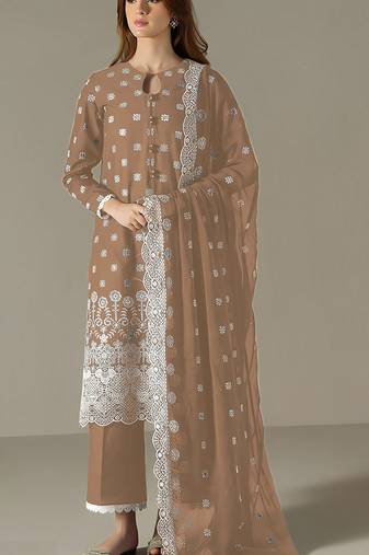Beige faux georgette fabric designer embroidery work beautiful occasional wear suit