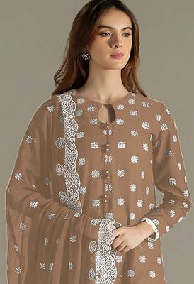 Beige faux georgette fabric embroidery work beautiful occasional wear suit 2