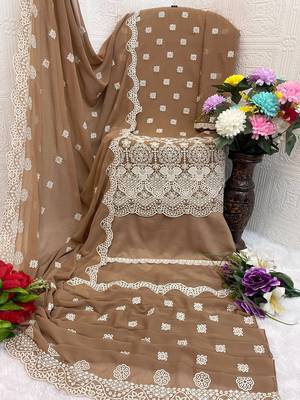 Beige faux georgette fabric embroidery work beautiful occasional wear suit 3