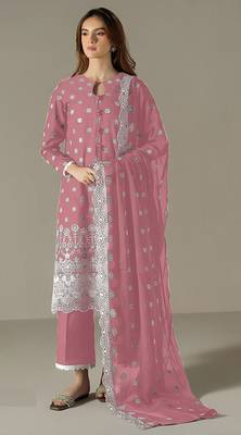 Pink color faux georgette fabric embroidery work beautiful occasional wear suit 1