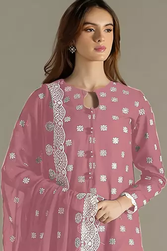 Pink color faux georgette fabric embroidery work beautiful occasional wear suit