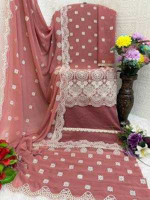 Pink color faux georgette fabric embroidery work beautiful occasional wear suit 3