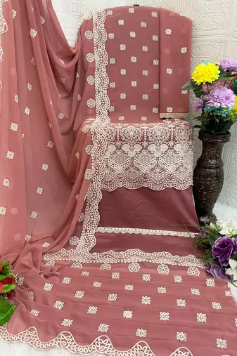 Pink color faux georgette fabric embroidery work beautiful occasional wear suit