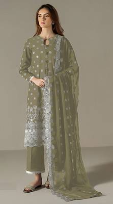 Green color faux georgette fabric embroidery work beautiful occasional wear suit 1