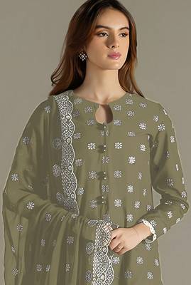 Green color faux georgette fabric embroidery work beautiful occasional wear suit 2