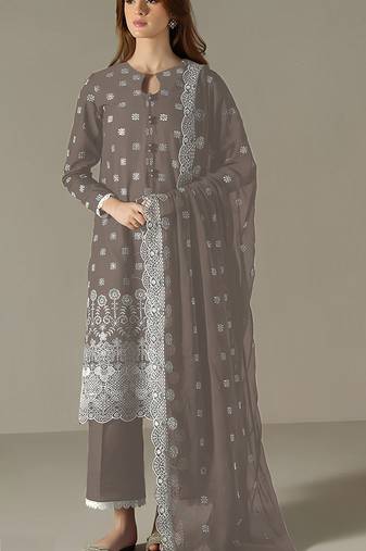 Grey color faux georgette fabric designer embroidery work beautiful occasional wear suit
