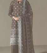 Grey color faux georgette fabric embroidery work beautiful occasional wear suit
