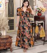  womens cotton black puff sleeve floral printed butterfly maxi dress