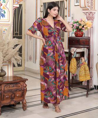  womens floral print puff sleeve cotton fit flare magenta butterfly maxi dress 3