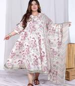  womens plus size light pink floral printed and anarkali kurta with dupatta