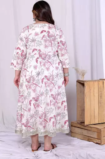  womens plus size light pink floral printed and anarkali kurta with dupatta