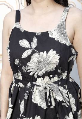  womens cotton black floral print flared strappy noodle peplumtop 5