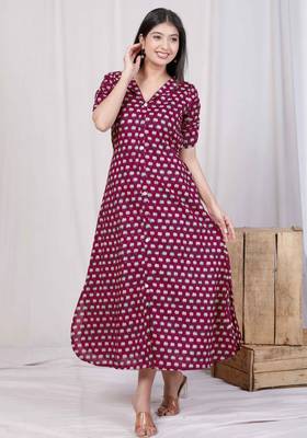  womens relaxed fit red floral printed a-line cotton midi dress 1
