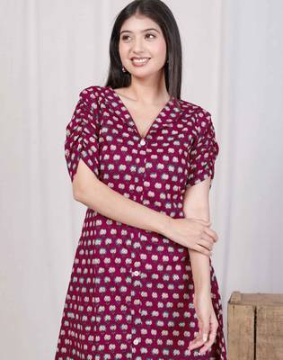  womens relaxed fit red floral printed a-line cotton midi dress 3