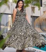 Black color rayon fabric beautiful floral digital printed ceremonial gown