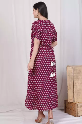  womens relaxed fit red floral printed a-line cotton midi dress