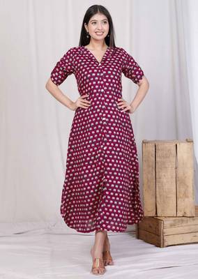  womens relaxed fit red floral printed a-line cotton midi dress 5