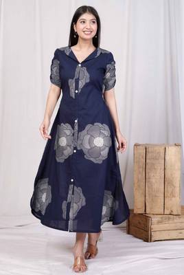  womens blue floral printed front buttoned a-line maxi dress 1