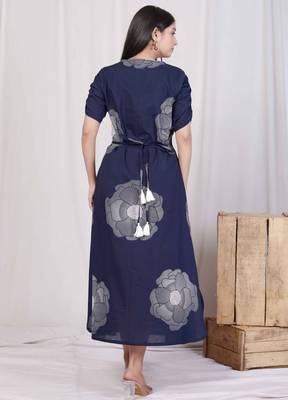 womens blue floral printed front buttoned a-line maxi dress 3