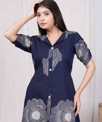  womens blue floral printed front buttoned a-line maxi dress 4