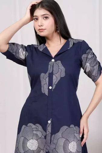  womens blue floral printed front buttoned a-line maxi dress