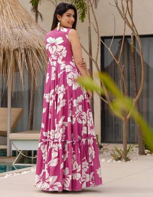 Pink color rayon beautiful floral digital printed ceremonial gown 2