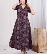  womens wine collar neck floral printed a-line party wear maxi dress