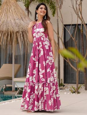 Pink color rayon beautiful floral digital printed ceremonial gown 3