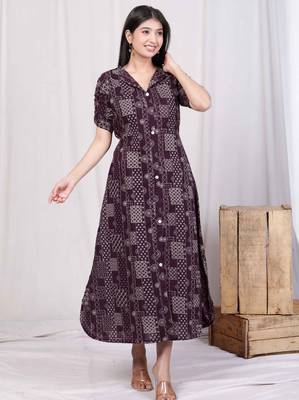  womens wine collar neck floral printed a-line party wear maxi dress 2