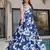 Blue color rayon fabric beautiful floral digital printed ceremonial gown