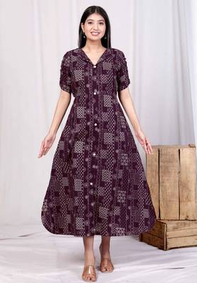  womens wine collar neck floral printed a-line party wear maxi dress 3
