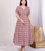 Pink cotton floral printed a-line maxi dress with buttons