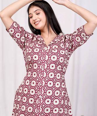 Pink cotton floral printed a-line maxi dress with buttons 5