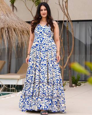 Off white color rayon beautiful floral digital printed ceremonial gown 1