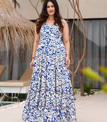 Off white color rayon fabric beautiful floral digital printed ceremonial gown