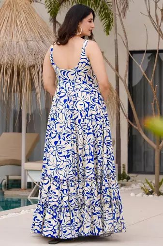 Off white color rayon beautiful floral digital printed ceremonial gown