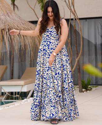 Off white color rayon beautiful floral digital printed ceremonial gown 3