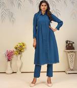 Teal blue color solid printed beautiful girlie formal kurta set