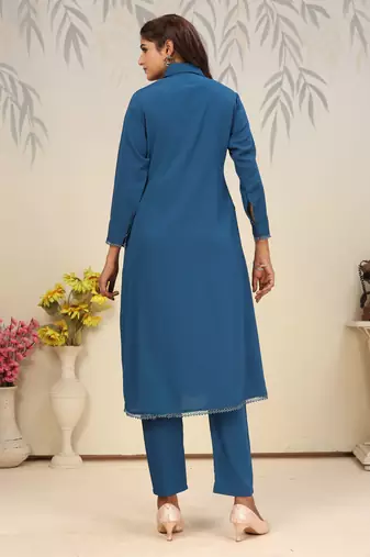 Teal blue color solid printed beautiful formal kurta set