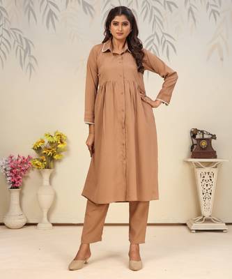 Brown color solid printed beautiful formal kurta set 1