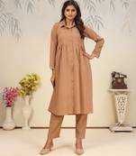 Brown color solid printed beautiful girlie formal kurta set