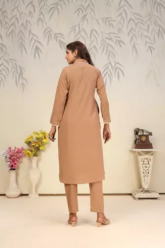 Brown color solid printed beautiful formal kurta set