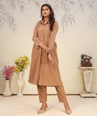 Brown color solid printed beautiful formal kurta set 5