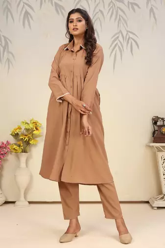 Brown color solid printed beautiful formal kurta set